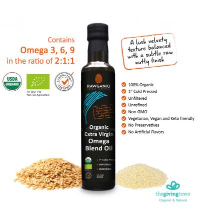 Rawganiq น้ำมันโอเมก้าสกัดเย็น Organic Extra Virgin Omega Blend Oil